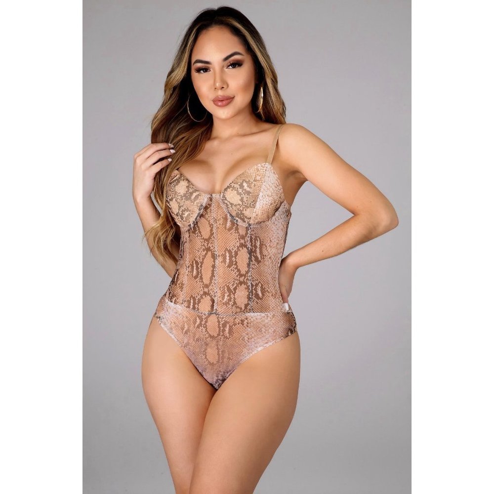 Taupe Snake Print Bodysuit #1704